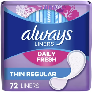 Always Daily Fresh Thin Panty Liners, Regular Absorbency, Unscented, 72 Count