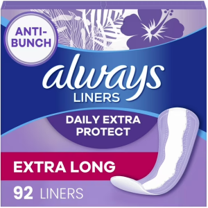Always Daily Extra Protect Panty Liners, Extra Long Length, Unscented, 92 Count