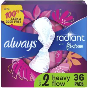 Always Radiant with FlexFoam Pads, Size 2, Heavy, Wings, 36 Count