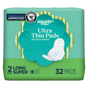 Equate Ultra Thin Pads with Wings, Size 2, Long Super Protection (32 Count)