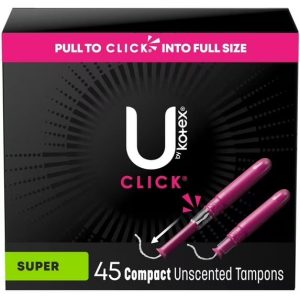 U by Kotex Click Compact Tampons, Super, Unscented, 45 Count